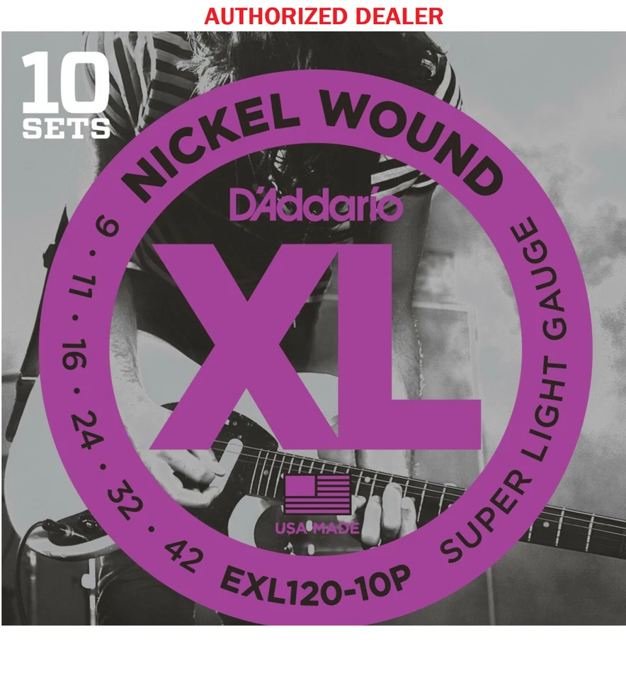 10套EXL120 D'Addario电吉他弦9-42超轻EXL120-10p — 第 3/4 张图片