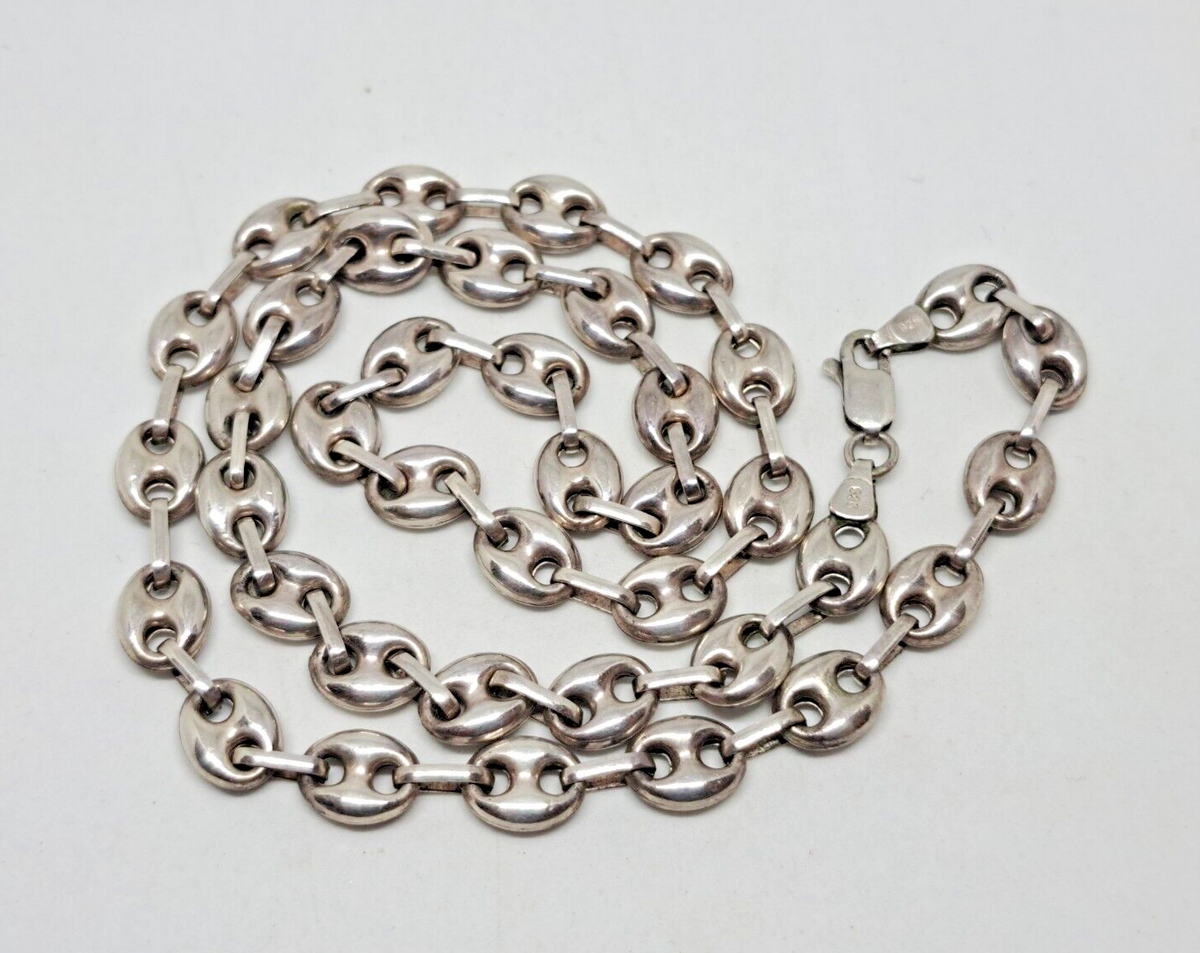 Vintage sterling silver anchor link necklace chain long 925 25.8 