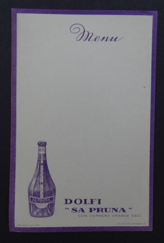 MENU DOLFI SA PRUNA curacao liqueur ALSACE vierge French card restaurant vintage - Picture 1 of 1