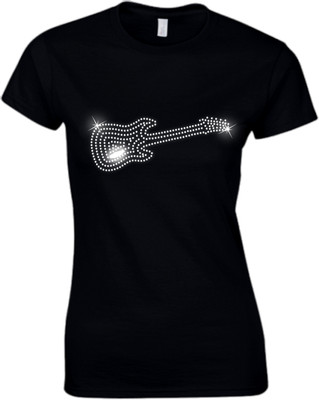 GUITAR DESIGN FITTED LADIES ROCK T SHIRT WITH RHINESTUDS (ANY SIZE) | eBay