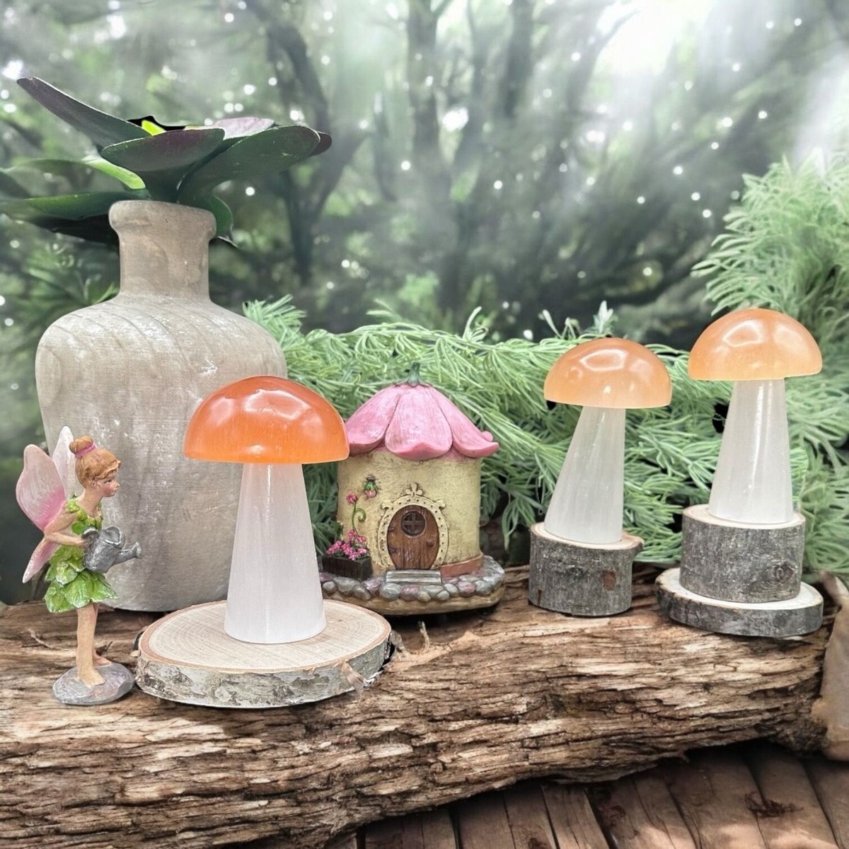 Selenite Crystal Mushroom Light Handcrafted Lamp Healing Glow