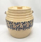 Vintage Red Wing Pottery 8" Spongeware Barrel Cookie Jar  With Lid Blue & Tan