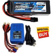 NHX Muscle Pack 2S 7.4V 5200mAh 50C Hard Case Lipo Battery w/ XT60 / EZ6 Charger
