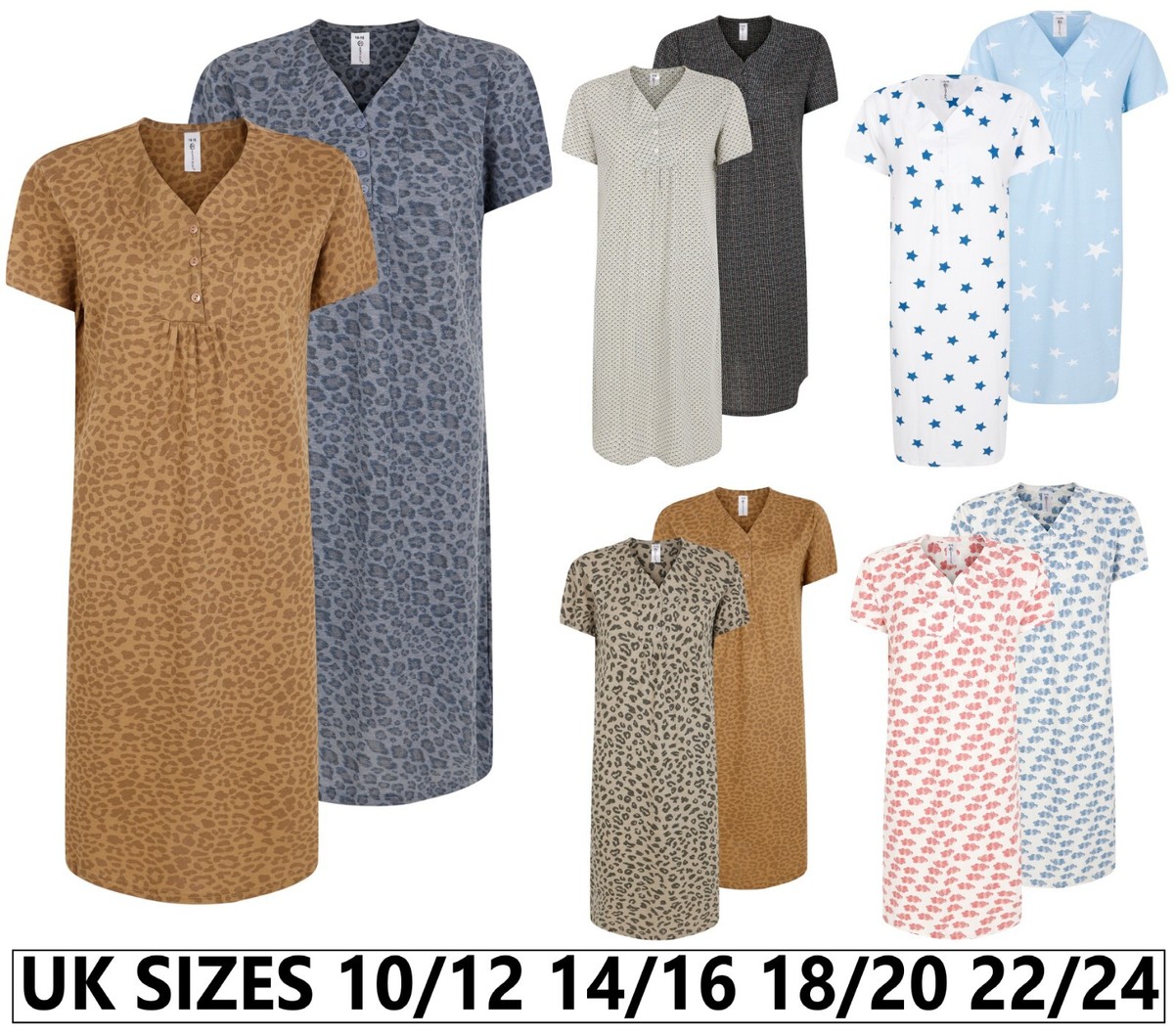 Ladies Pack Nightie Short Sleeve Nightdress UK Sizes 10/12 to 22/24  Cotton New