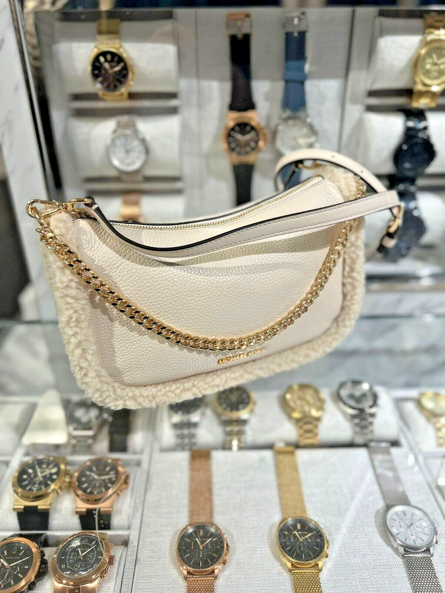 Michael Kors Carmela MD Leather Shearling Pouchette Crossbody Bag