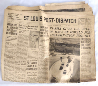 St. Louis Post Dispatch Vintage Newspaper December 1, 1963 Oswald JFK Death