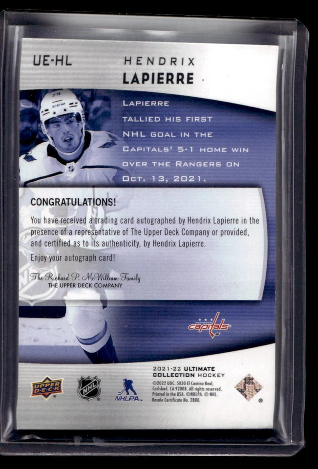 2021 UD Ultimate #UE-HL Hendrix Lapierre Nm/M - Image 2 of 2