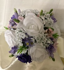 Wedding flowers Bouquet Purple Lilac Pink White Rose Freesia Bride Bridesmaid