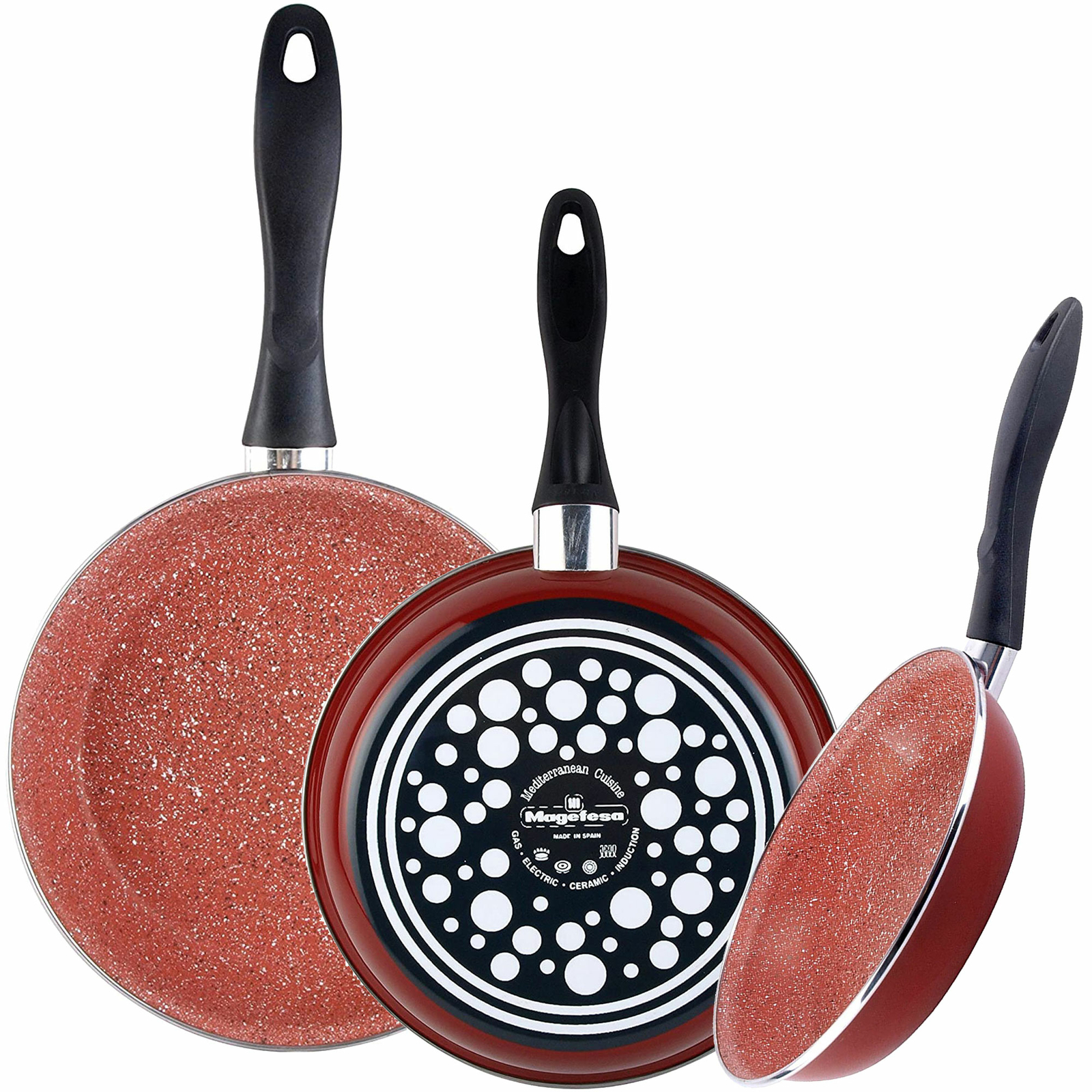 Set Juego 3 Sartenes 20-24-28 Cm, Inducción, Antiadherente Granito Libre Pfoa Rojo - Magefesa En Oferta Batería + Sartenes Magefesa Toscana Antiadherente Granito Induc. Libre De Pfoa