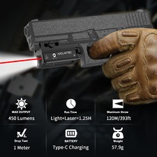 AUCLAYTEC Pistol Flashlight Laser Light Combo Tactical Light Red Laser Beam