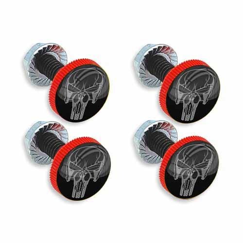 Set Of 4 Black Punish Skull License Plate Frame Bolts - Motorcycle Custom Fasteners, Themed Hardware