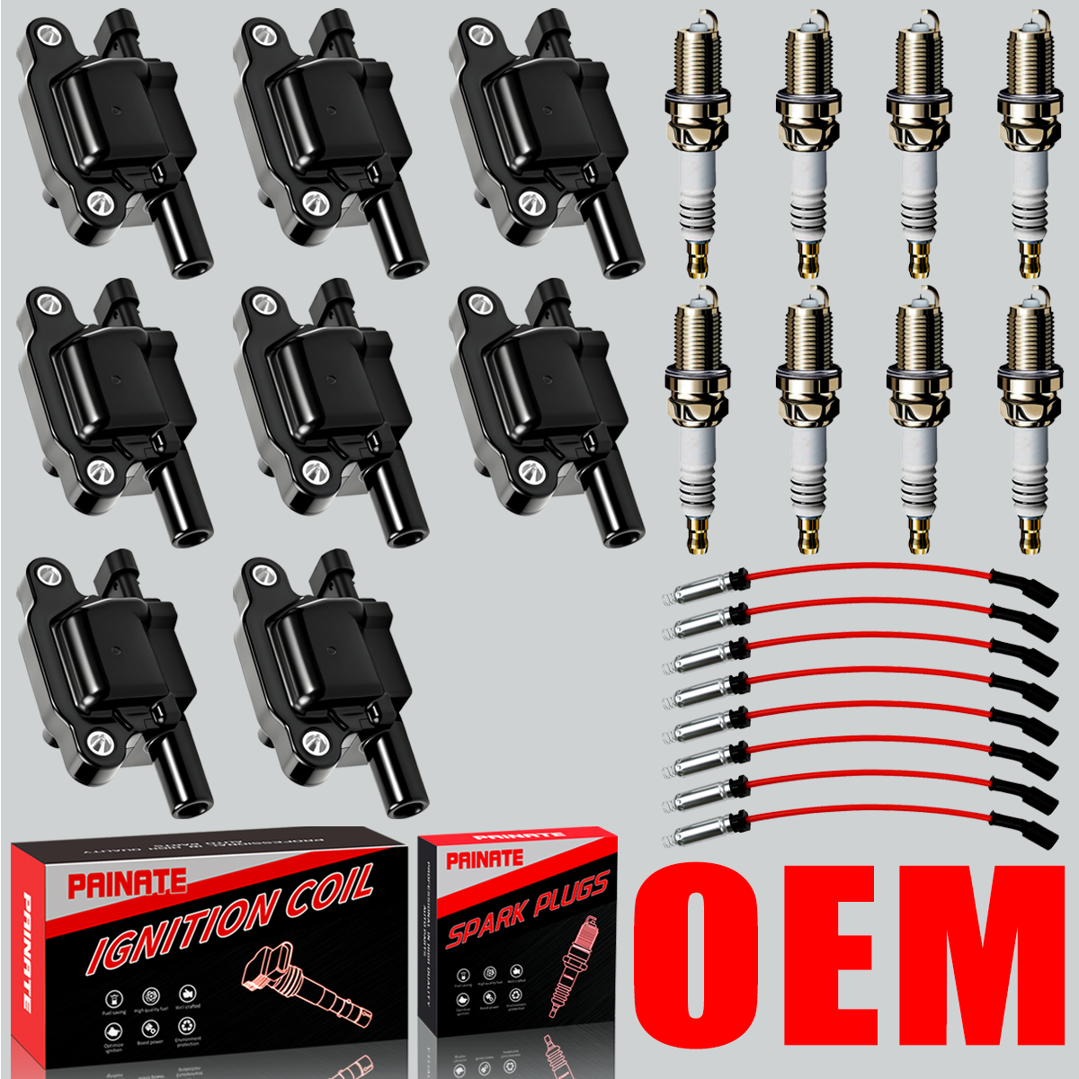 High-Performance 8X OEM Ignition Coil & Iridium Plugs Kit for Chevy GMC 5.3L 6.2L Engines