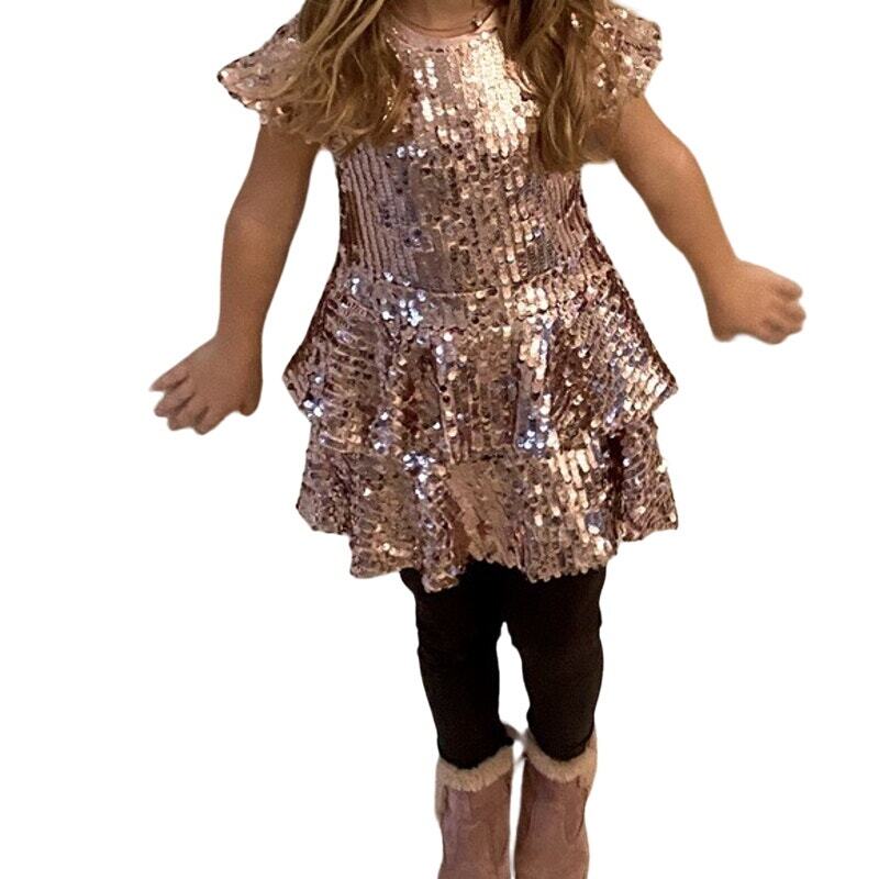 Bardot Junior Size 6X-7 Pink Rose Leila Sequin Dress Tiered Ruffle K17-13