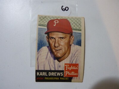 VINTAGE  BASEBALL CARD  TOPPS 1953 KARL DREWS PHILADELPHIA  PHILLIES N060