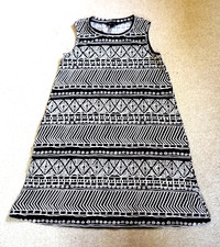Womens Dress-AB STUDIO-black/off-white tribal stretch knit shift slvlss BOHO-S