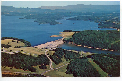 Vintage Chrome Aerial Postcard DOUGLAS DAM & LAKE Sevierville Tennessee KT-6