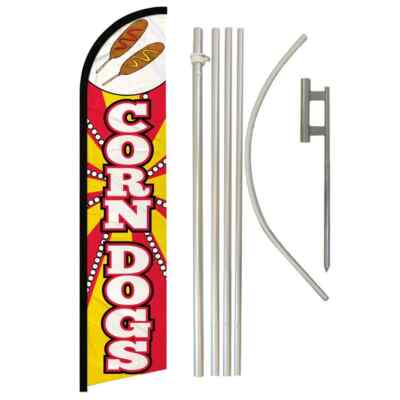 Corn Dogs Windless Full Curve Advertising Fair Food Banner Flag & Pole Kit