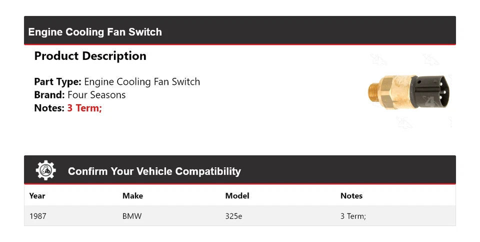 Interruptor del ventilador de refrigeración del motor BMW 325e 1987 4 estaciones Foto 2 de 4