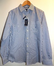 Nautica Men's Blue  White Striped Long Sleeve Button Down Shirt NWT 69 Small