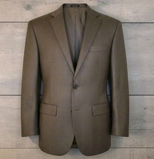 Joseph  Feiss Gold Sport Coat Blazer Mens Size 40S Brown Blue Windowpane Wool