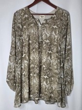 Show Me Your Mumu Taupe Brown Snakeskin Print Long Sleeve Henley Blouse M