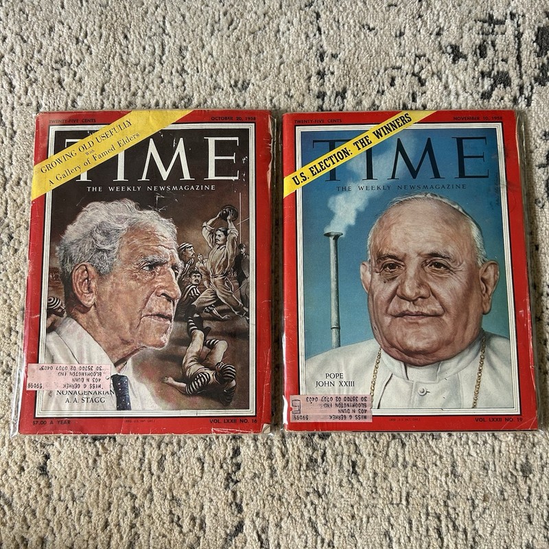 Vintage Time Magazine 1958- Pope John XXIII & AA Stagg Lot Of 2 Great Shape