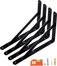 4-Pack 12-Inch Heavy Duty Shelf Brackets   Black Powder-Coated Steel