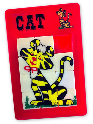 Vintage Cat Puzzle Sliding Tiles Brain Teaser Pocket Travel Game Toy