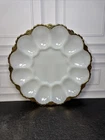 Vintage Anchor Hocking White Milk Glass Deviled Egg Plate Gold Trim