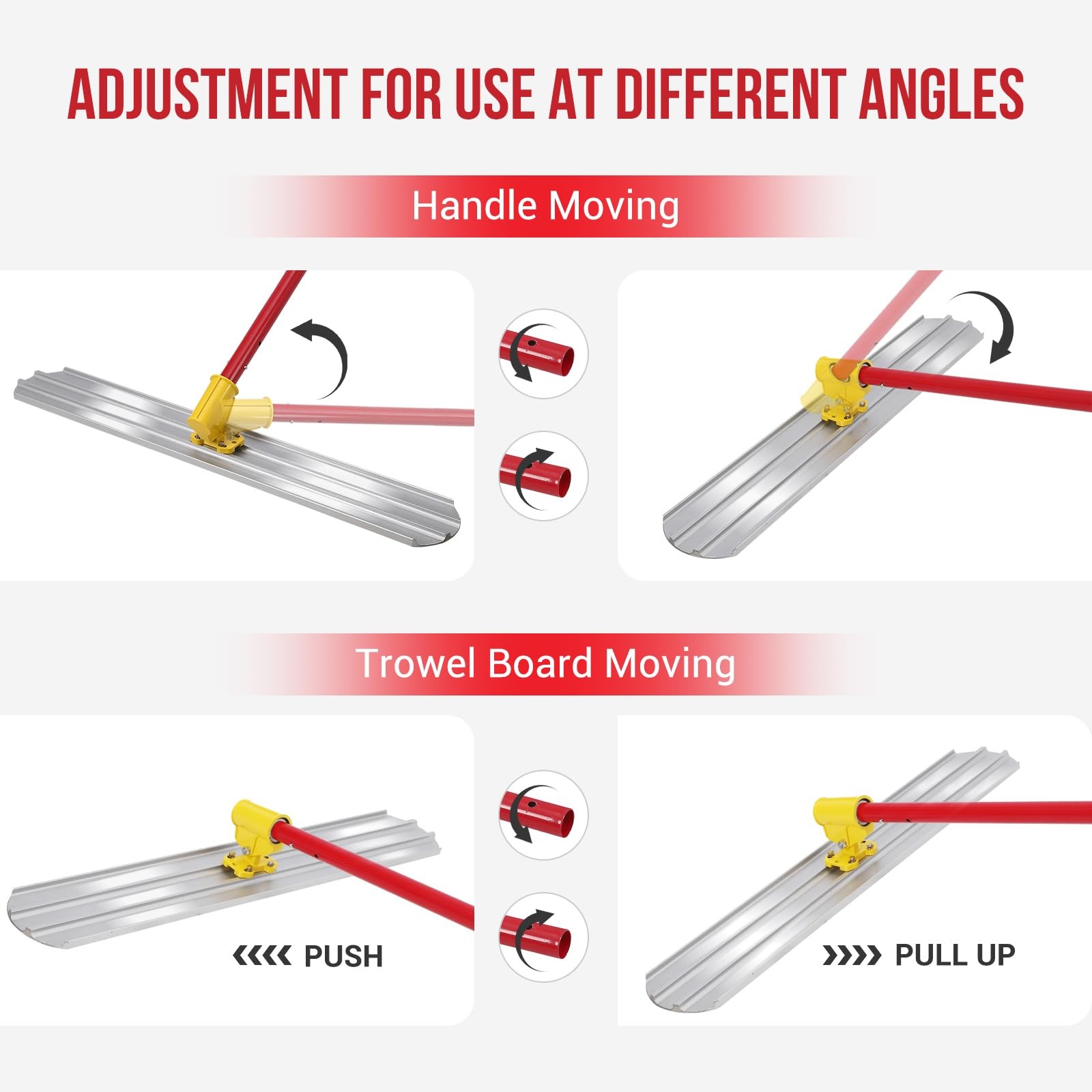 48"x8" Bull Float Concrete Tool Trowel Float Finishing Tool Round End 3 Handles