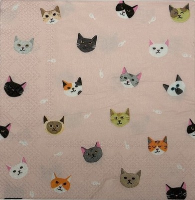 two Individual Beverage Paper decoupage napkins Cats Cute Face Pink Kitty Crafts