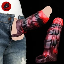 Male Silicone Knot Penis Sheath Fantasy Penis Extender Sleeve with Ring Enlarger