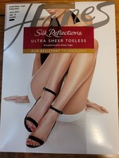 Hanes Pantyhose Silk Reflections Ultra Sheer Toeless Control Top Size EF NEW