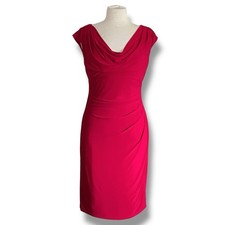 LAUREN Ralph Lauren Womens Dress Sz 8 Red Stretch Jersey Draped Neck Ruched
