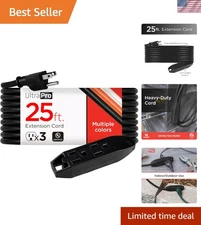25 Ft Grounded Heavy Duty Extension Cord - 3 Outlets for Ultimate Convenience