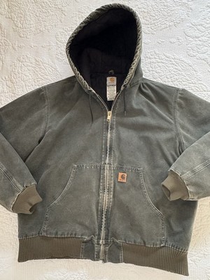 Vintage Carhartt J130 MOS Moss Green Hooded Mens XL Work Jacket