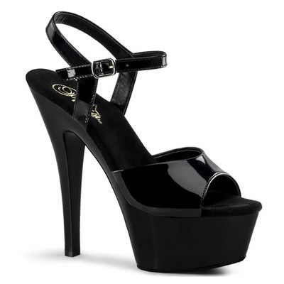 Pleaser Kiss 209 Black Vinyl 6'' Heel Platform Ankle Strap NIB