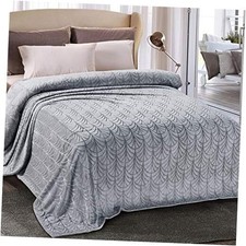 Flannel Fleece Queen Size Blanket for Bed, Soft Queen 90"x90" Silver Grey