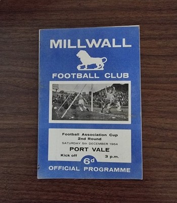 Vintage MILLWALL v PORT VALE - F.A. Pokal 2. Runde Saison 1964/65 Offizielles Programm