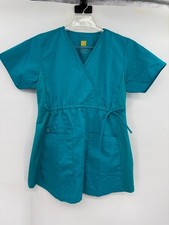 WonderWink Wonderwork Maternity Size M Teal V Neck Scrub Top Empire Cinch Waist