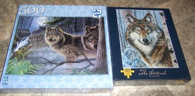 2 NEW Wolf Jigsaw Puzzles Schmid ''Mystical Moonlight'' 500 & ''The Sentinel'' 1000