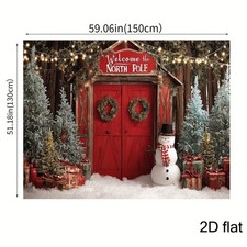 2D Flat,1pc Winter Wonderland North Pole Backdrop with Red Barn Door Snowman-5 S