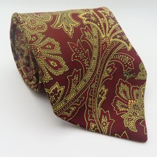 Burberry Tie Silk Red Gold Paisley 4" 58" Long Italy