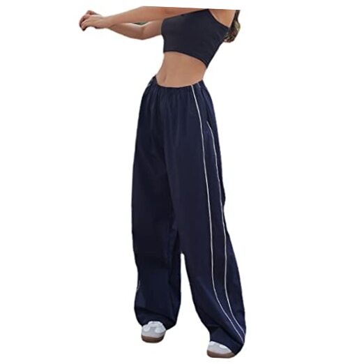 XPONNI Womens Baggy Y2K Parachute Cargo Pants Medium Navy