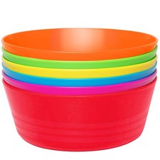 PLASKIDY Plastic Toddler Bowls Set of 6 - 10 Oz Kids Bowls, Microwave  Dishwash