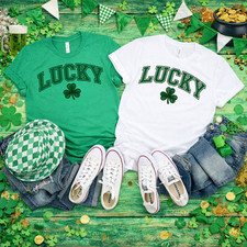 Lucky Shamrock Shirt, St Patrick's Day Shirt, Retro Shamrock Tee, Lucky Varsity