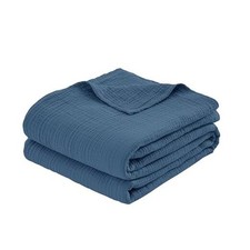 100 Cotton Muslin Blanket 90" x 90"   A Luxuriously Soft, Queen Pacific Blue
