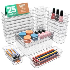 Clear Drawer Organizer Set Multi-Size Storage Trays Bathroom Vanity