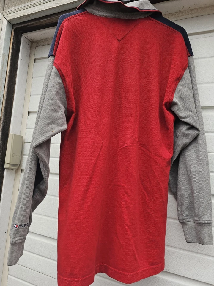 Vintage 90s Tommy Hilfiger Colorblock Polo Shirt Rare Find Size XL Long Sleeve - Image 2 of 4