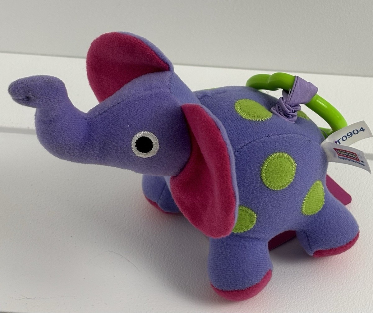 TINY LOVE Plush Elephant Purple Pink Green Spots Shakes Jiggles